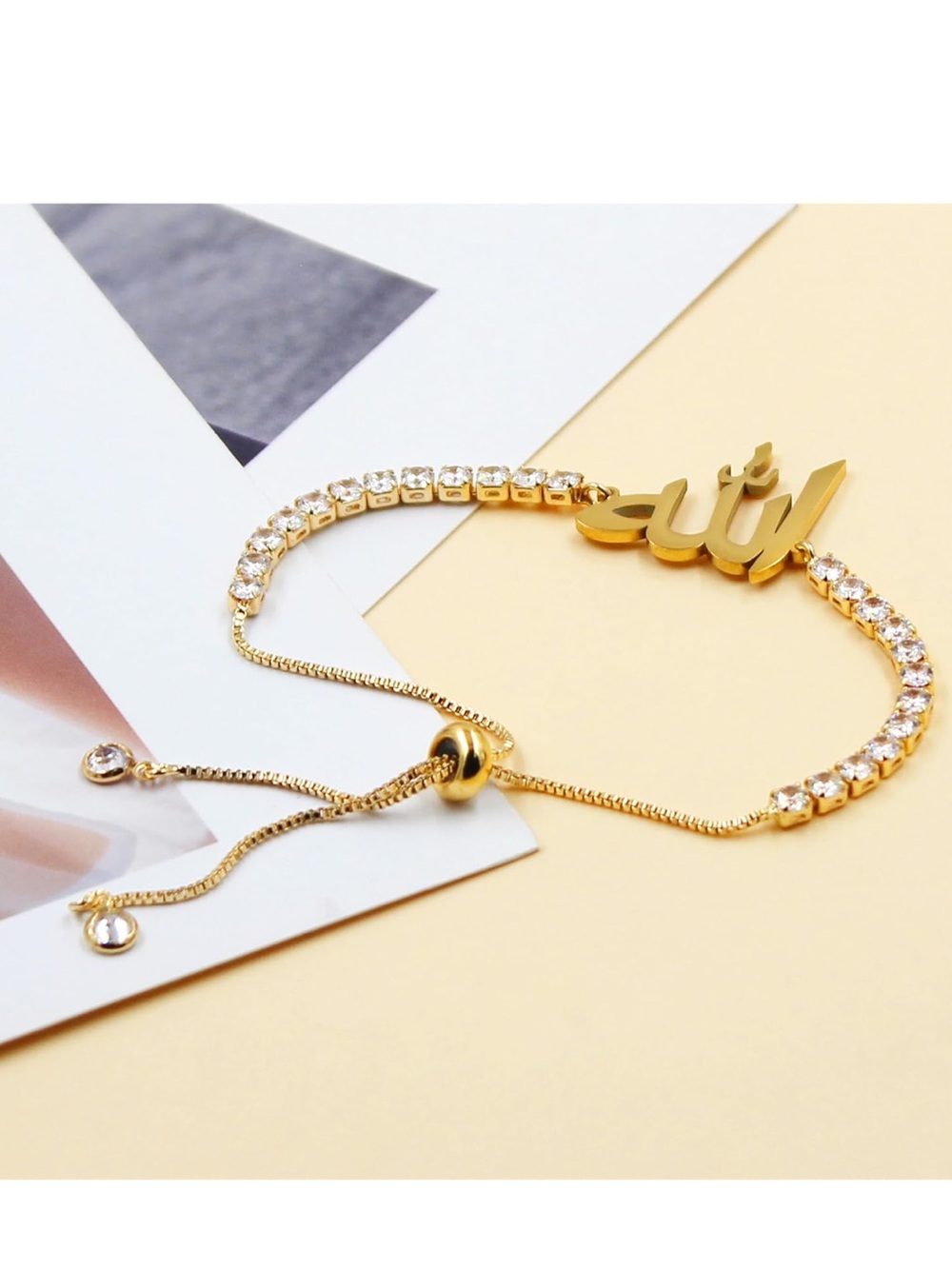Gold Allah Arabic Calligraphy Crystal Adjustable Bracelet Fifi’s Closet - Picture 7 of 7